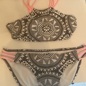 Black, white, coral colored bikini